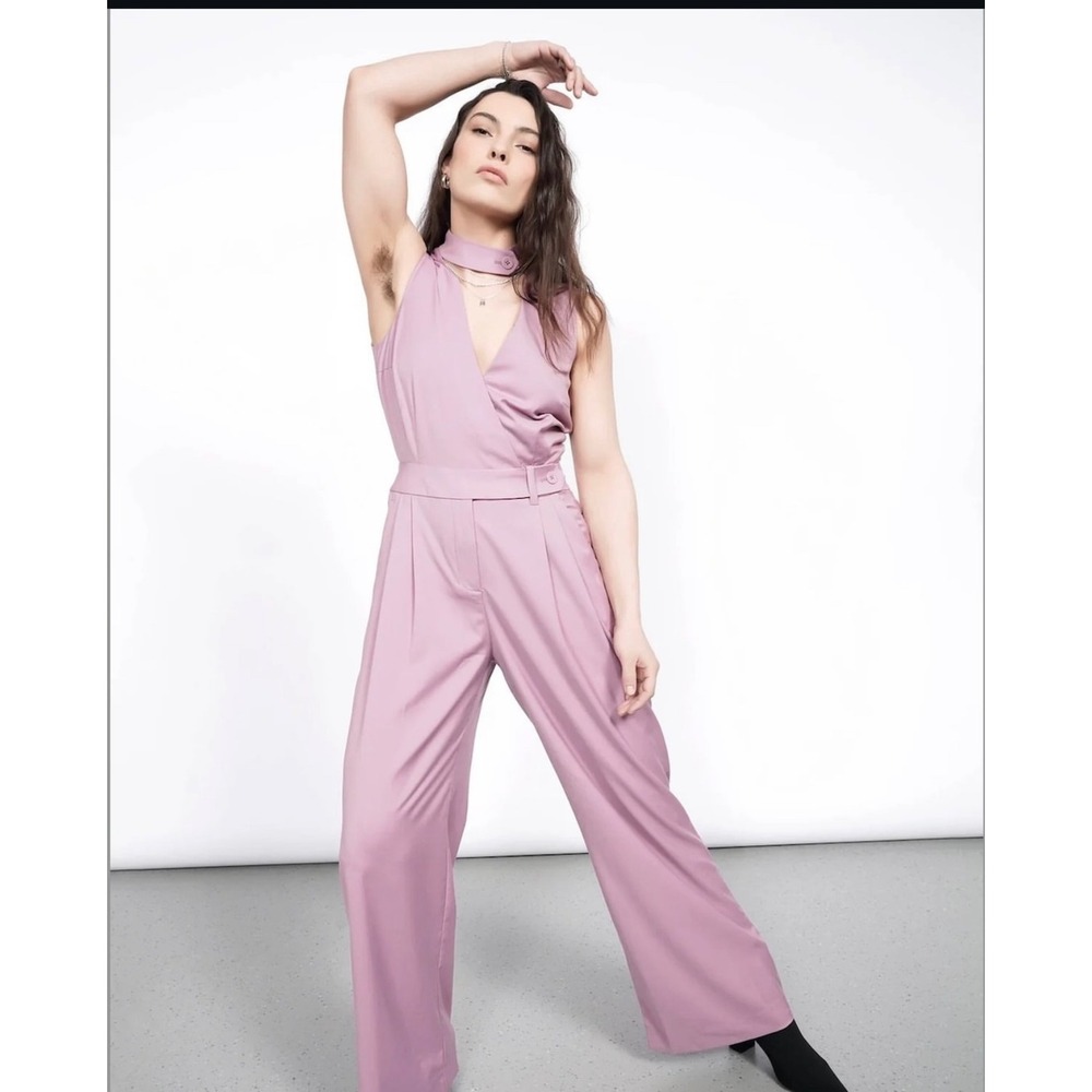 Wildfang‎ Empower High Waisted V-Neck Jumpsuit 0 Mauve NWT Sleek Wide Leg Chic